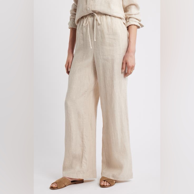 Nwt Charter Club Luxury Metallic Linen Drawstring Pants Flax/Beige, Size L